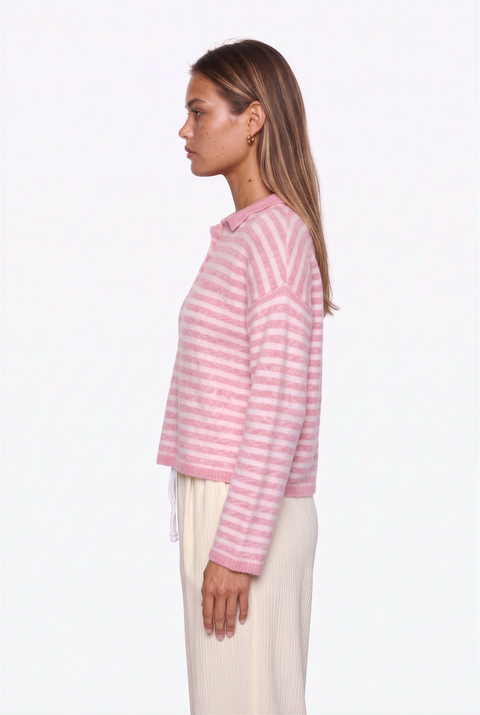Pink Striped Polo Knit