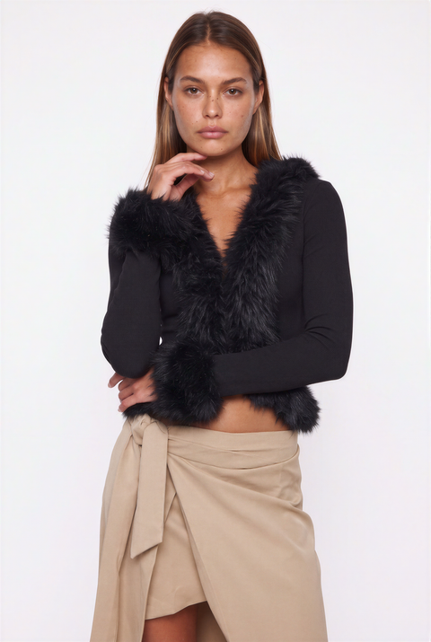 Faux Fur Trim Cardigan