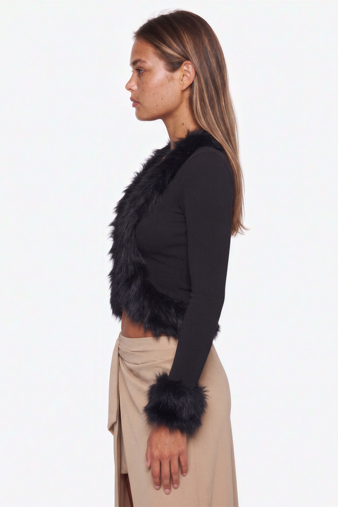 Faux Fur Trim Cardigan