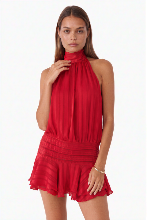 Red Ruffle-Hem Mini Dress