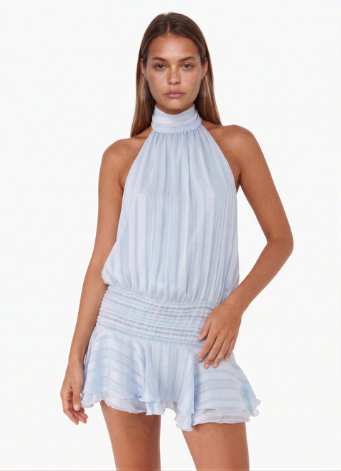 Blue Ruffle-Hem Mini Dress