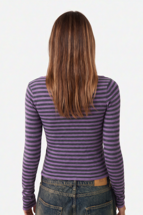 Diagonal Button-Front Striped Top
