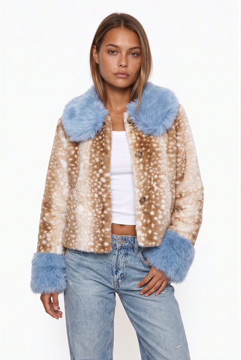 Bambi Print Faux Fur Jacket