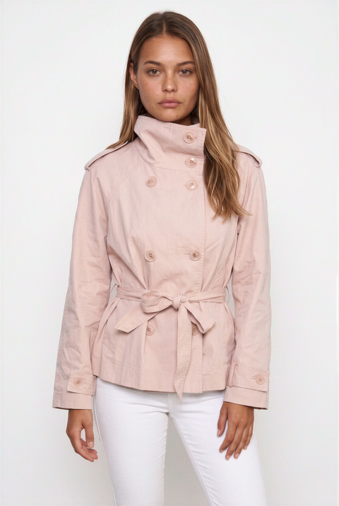 Coquette Pastel Pink Tie-Waist Cropped Trench Jacket