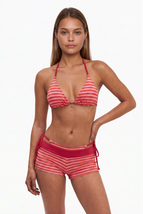 Retro Berry gestreifter Boyshort Bikini
