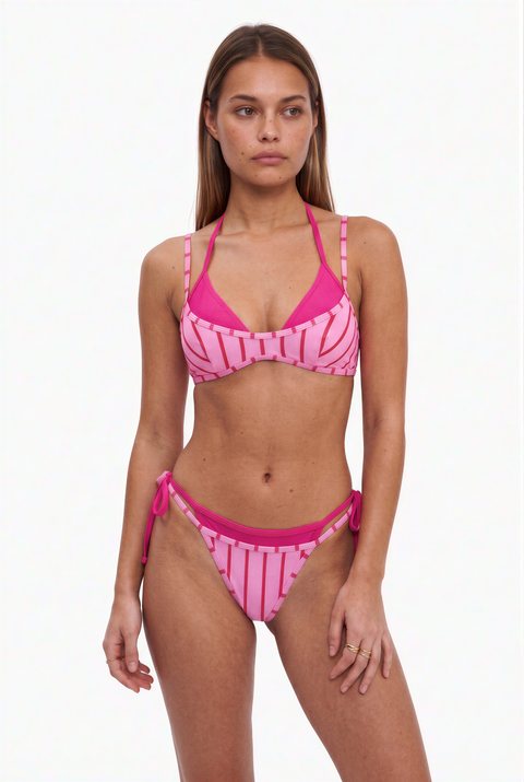 Hot Pink & Light Pink Striped Triangle Bikini