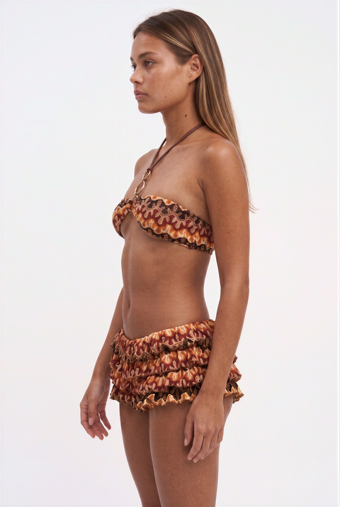 Ensemble bikini dos nu à imprimé cachemire avec anneau