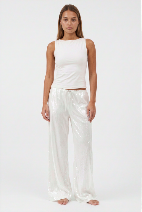 Sequin Wide-Leg Drawstring Pants