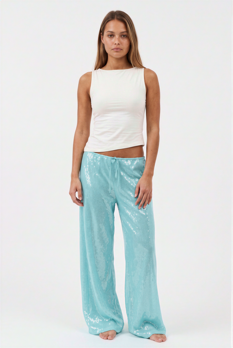 Sequin Wide-Leg Drawstring Pants
