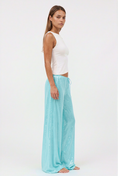Sequin Wide-Leg Drawstring Pants