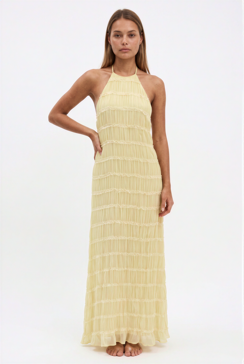 Yellow Tiered Halter Maxi Dress