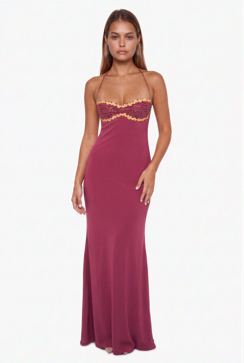 Magenta Maxikleid mit Neckholder