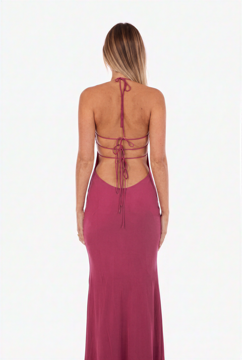 Magenta Maxikleid mit Neckholder