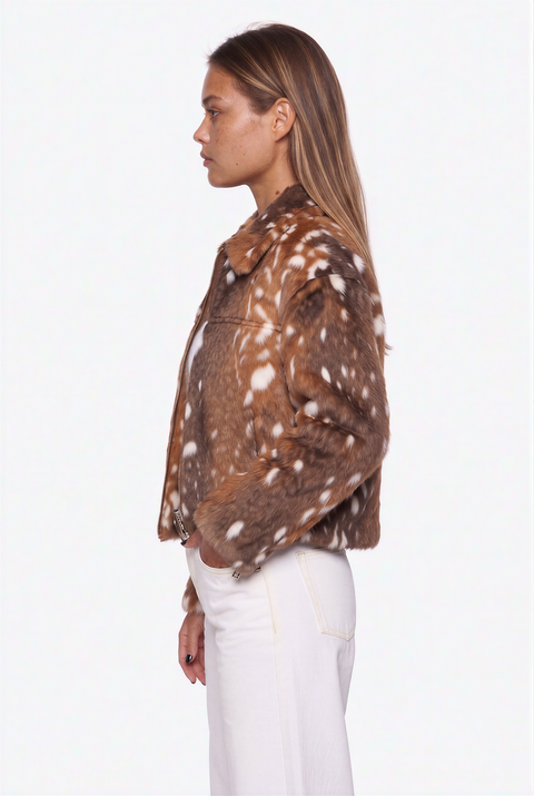 Fawn Pattern Fuzz Bomber Jacket
