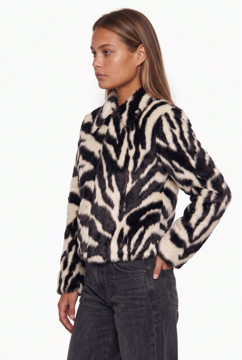 Zebra Pattern Faux Fur Coat
