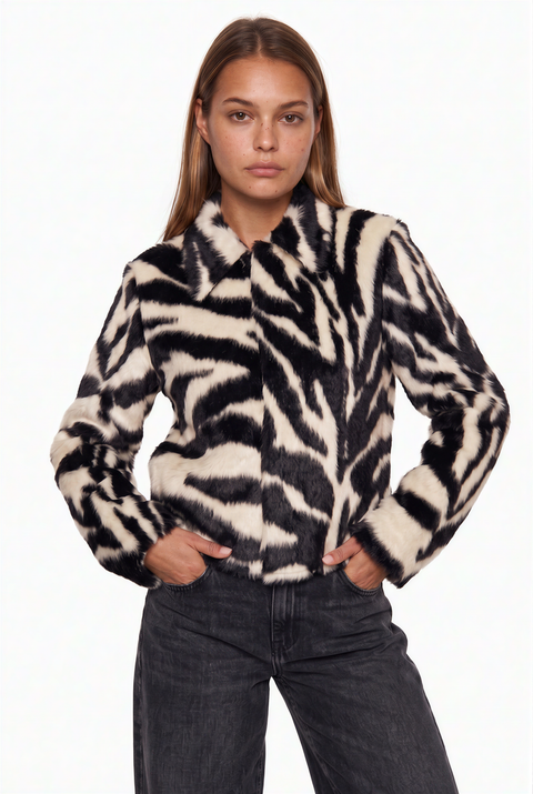 Zebra Pattern Faux Fur Coat