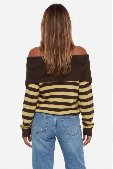 Foldover Striped Knit Sweater