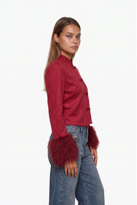 Chinese Knot Faux Suede Jacket