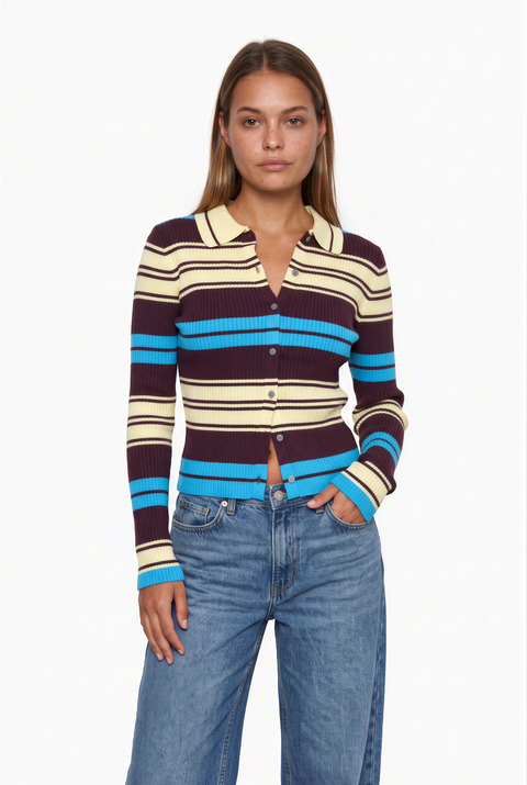 Multicolor Striped Button-Up Cardigan