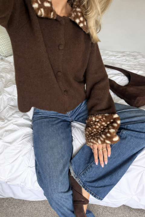 Fawn Print Collar & Cuffs Cropped Jacket
