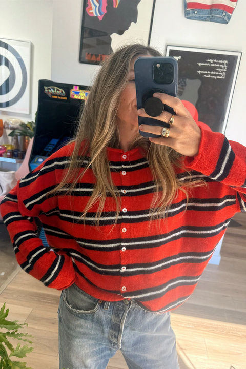 Relaxed Striped Cashmere-Blend Cardigan