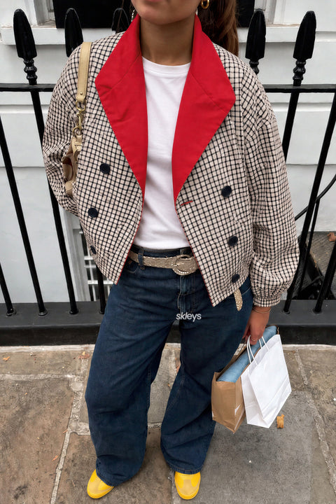 Contrast Lapel Check Jacket