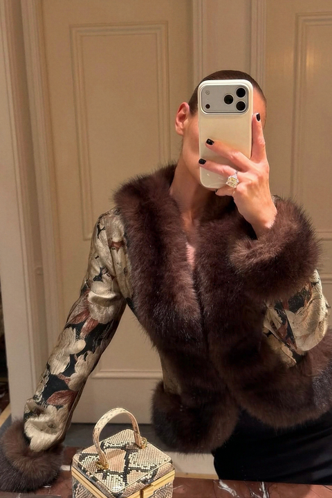 Tapestry Print Coat with Faux Fur