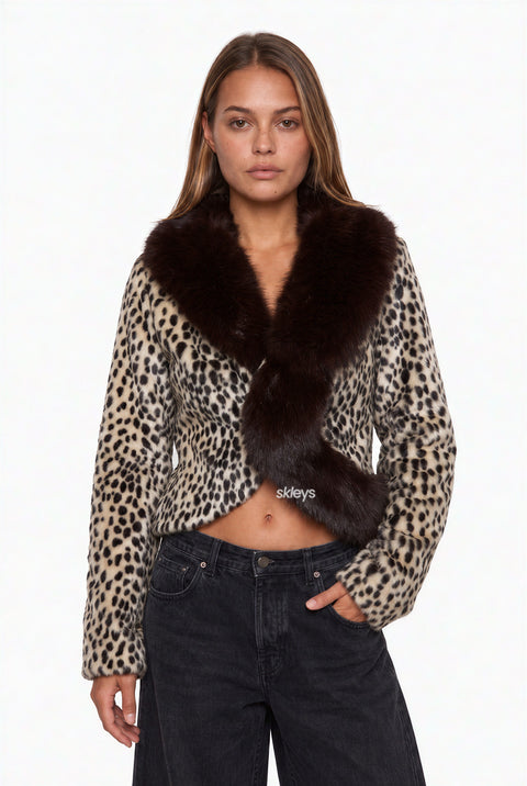 Open-Front Leopard Fur Jacket