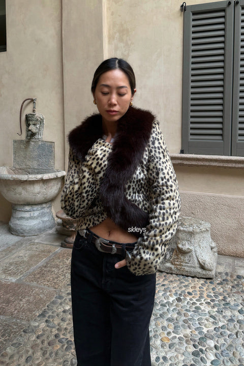 Open-Front Leopard Fur Jacket