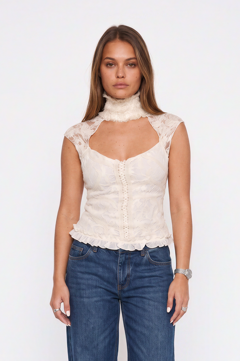 Lace Choker Neck Sleeveless Top