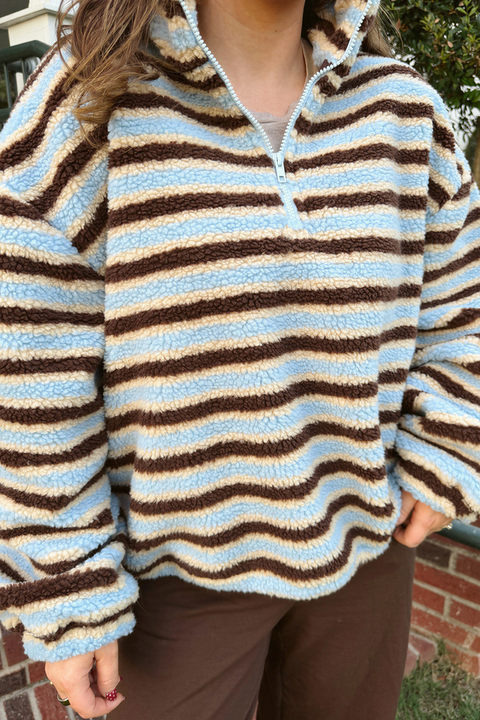 Striped Sherpa Quarter-Zip Pullover