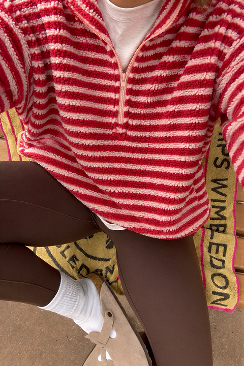 Striped Sherpa Quarter-Zip Pullover