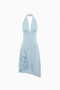 Hellblaues Midikleid mit Rüschen und Neckholder-Ausschnitt