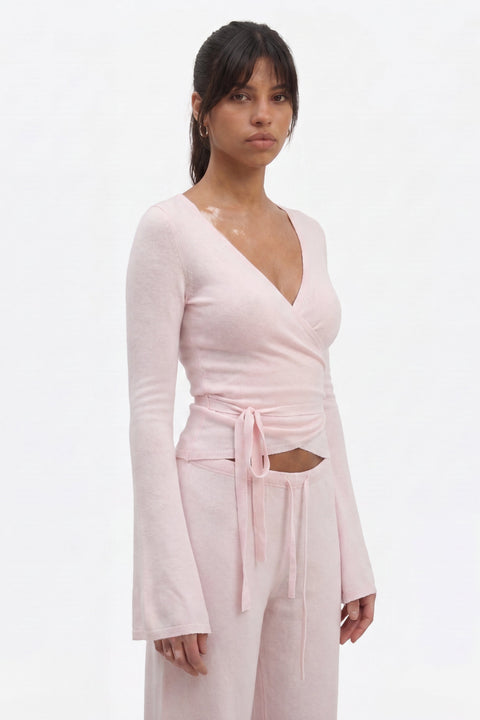 Ribbed Knit Wrap Top & Wide-Leg Pants Lounge Set