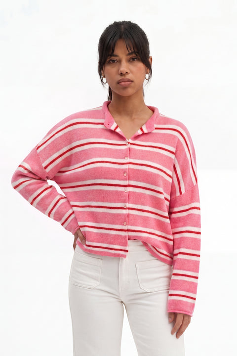 Oversized Striped Knit  Cardigan