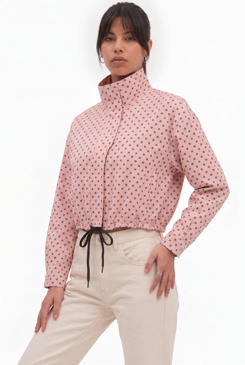 Giacca marrone a pois con collo alto