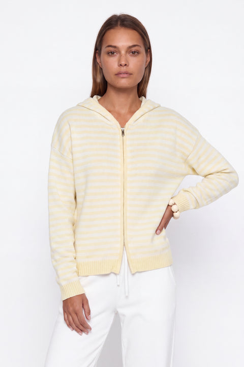 Striped cashmere-blend zip-up hoodie