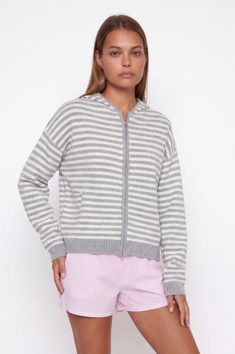 Striped cashmere-blend zip-up hoodie