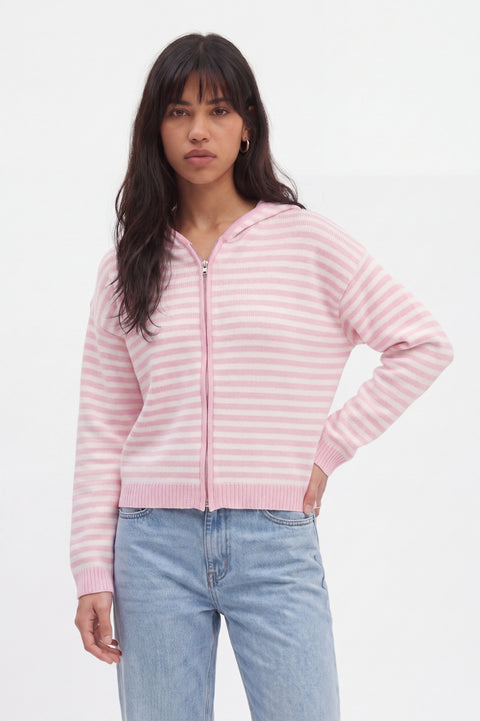 Striped cashmere-blend zip-up hoodie