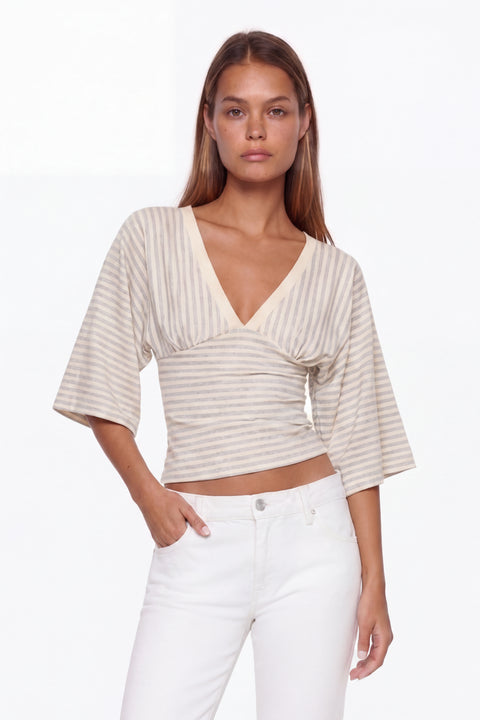 Rosa gestreiftes Crop-Top mit V-Ausschnitt