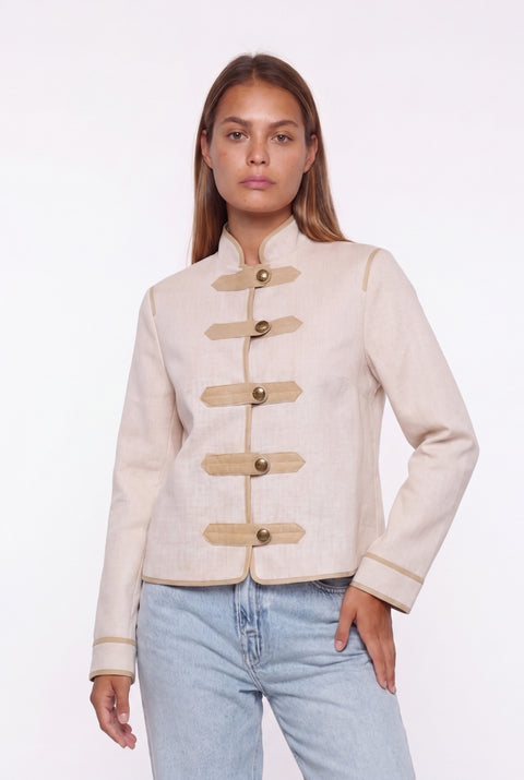 Strukturierte Militärjacke mit Stehkragen
