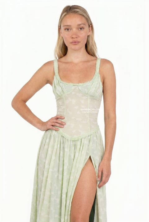 Abito lungo verde menta stile corsetto