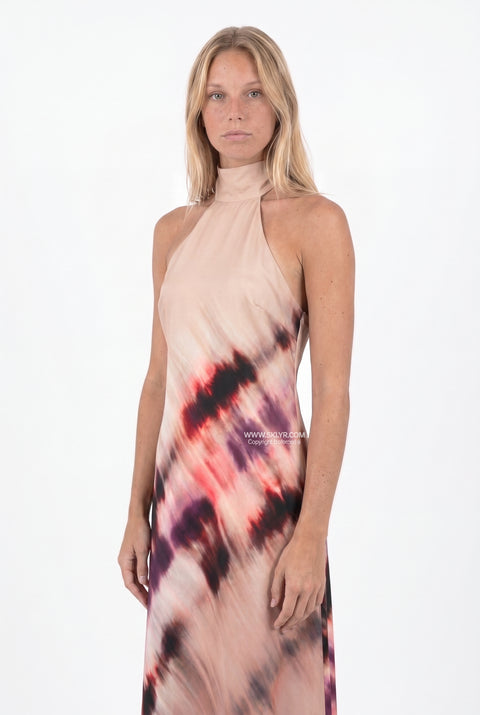Geblümtes, gerafftes Maxikleid in Rouge
