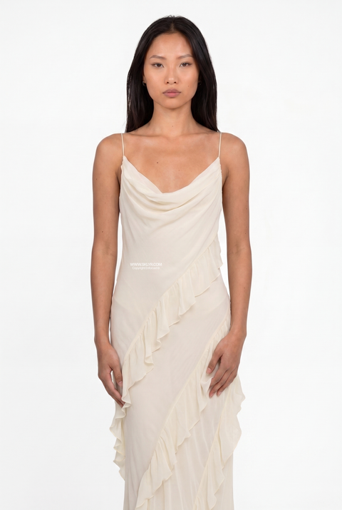 Maxikleid mit Spitzenüberzug in Elfenbein