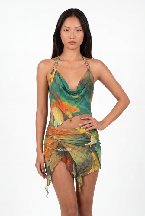 Vestido mini assimétrico drapeado