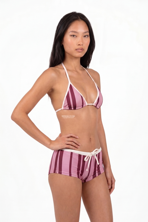 Bikini a righe color malva con shorts