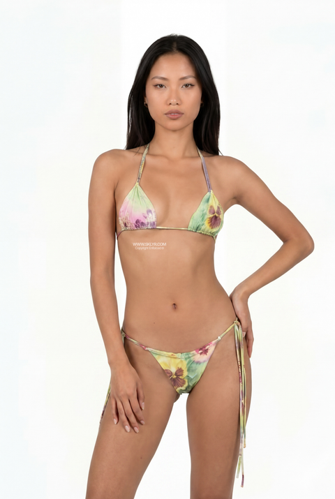 Geblümtes, Perlenbesetztes Fairy Bikini-Set (3-teilig)