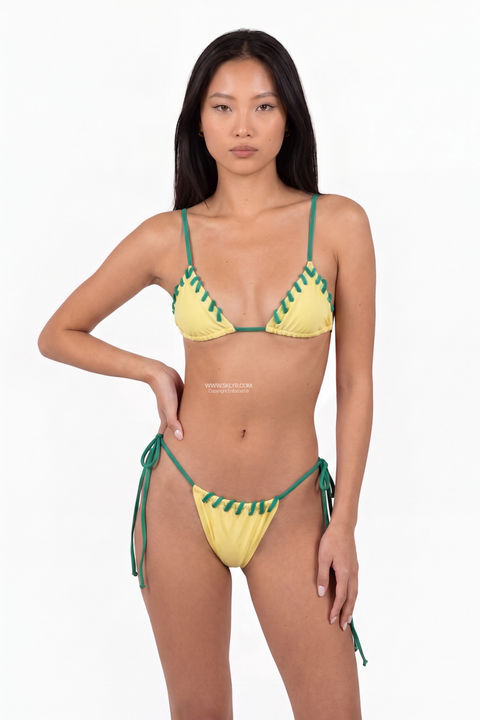 Gelber Triangel-Bikini mit Schnürung