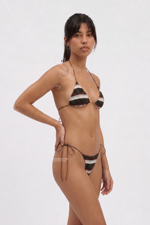 Gestreifter strukturierter 4-teiliger Strick-Bikini