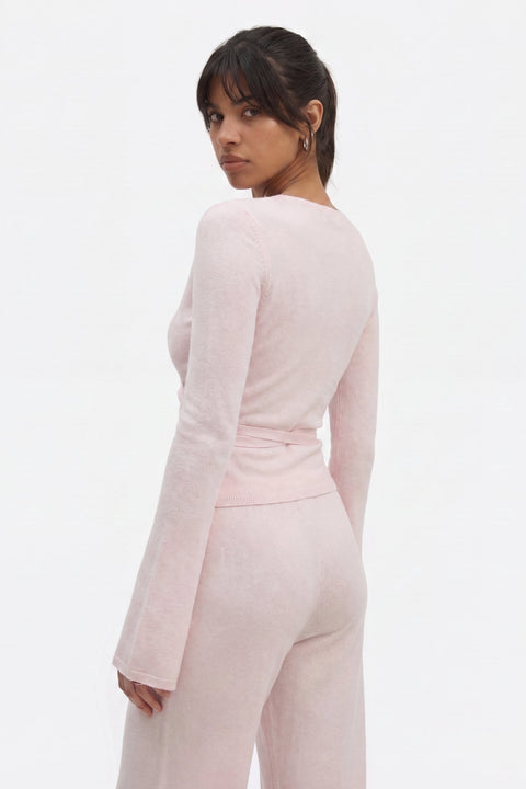 Ribbed Knit Wrap Top & Wide-Leg Pants Lounge Set